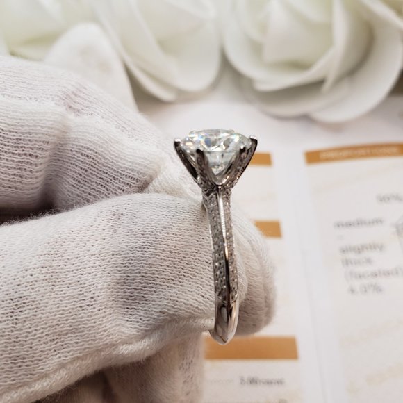 3 Carats Moissanite Engagement Ring in 925 Sterling Silver Band D-VVS1 - Picture 6 of 8